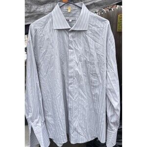 Assante Classic Stripe Pattern Long Sleeve Dress Shirt Lt Gray 17 1/2 4/5